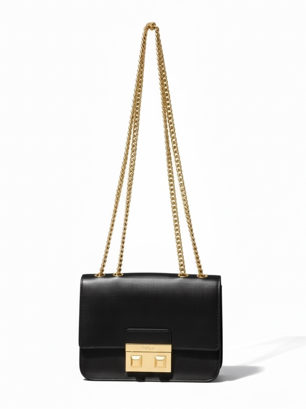 FURLA Bella Mini Crossbody Shoulder Handbag Black Saffiano Leather LIKE NEW - Picture 2 of 14